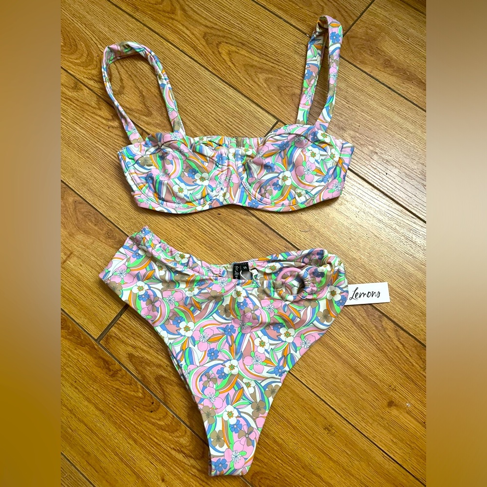For Love and Lemons FL&L Devon Bikini neon retro floral set